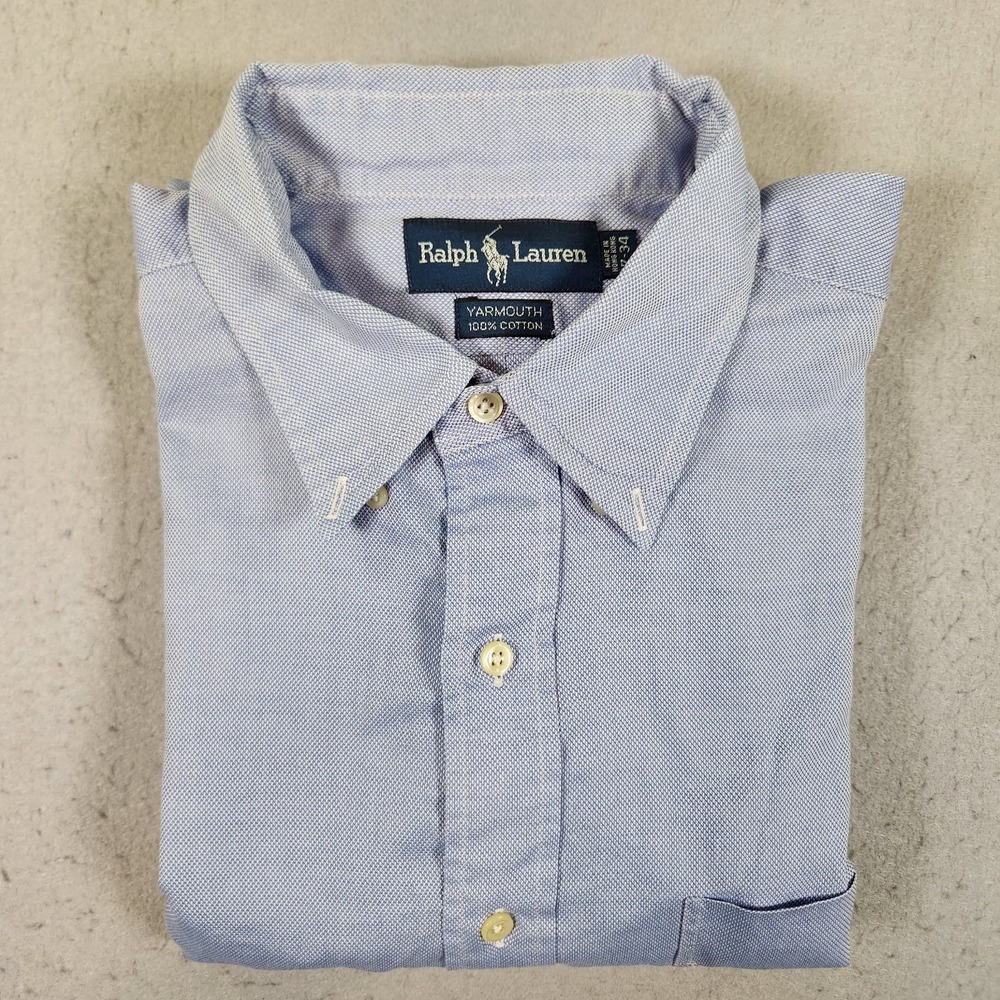 Polo Ralph Lauren Mens Size 17 - 34 Yarmouth Cotton Button Up Shirt Blue Vintage